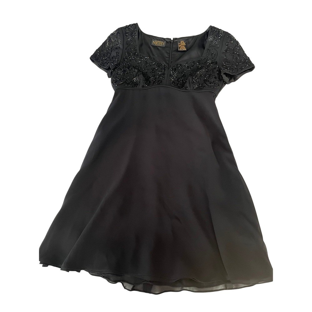 Vintage Liz Claiborne Night Dress Beaded Cocktail Party Petite Black Size 2